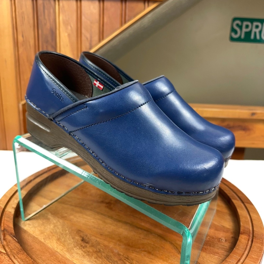 Sanita Professional Blue Leather Clogs Womens Slip On Work Shoes EU 38 7.5-8